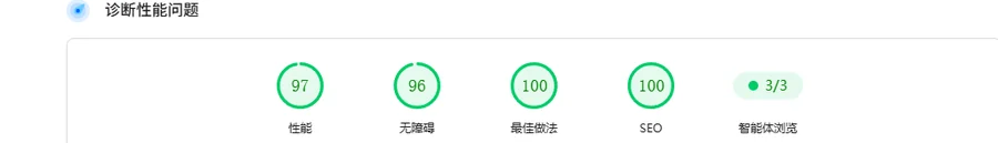 PageSpeed Insights 移动端实测报告:性能、无障碍、最佳做法、SEO 四项均在 90 分以上